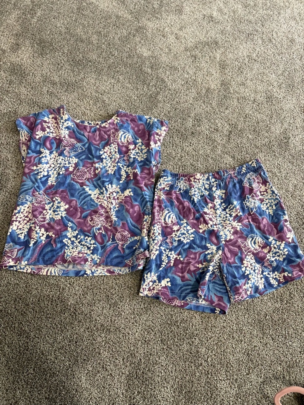 American Vintage Blue & Purple Floral Short Sleeve Lounge Set